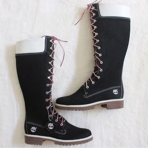 Timberland Black Suede Leather Waterproof Combat Long Boots